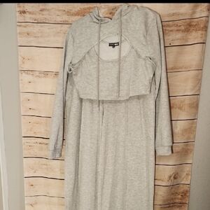 Light Gray Hooded 3 Piece Pant Set with Overlay